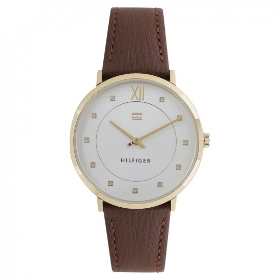 White Dial Brown Leather Strap Watch